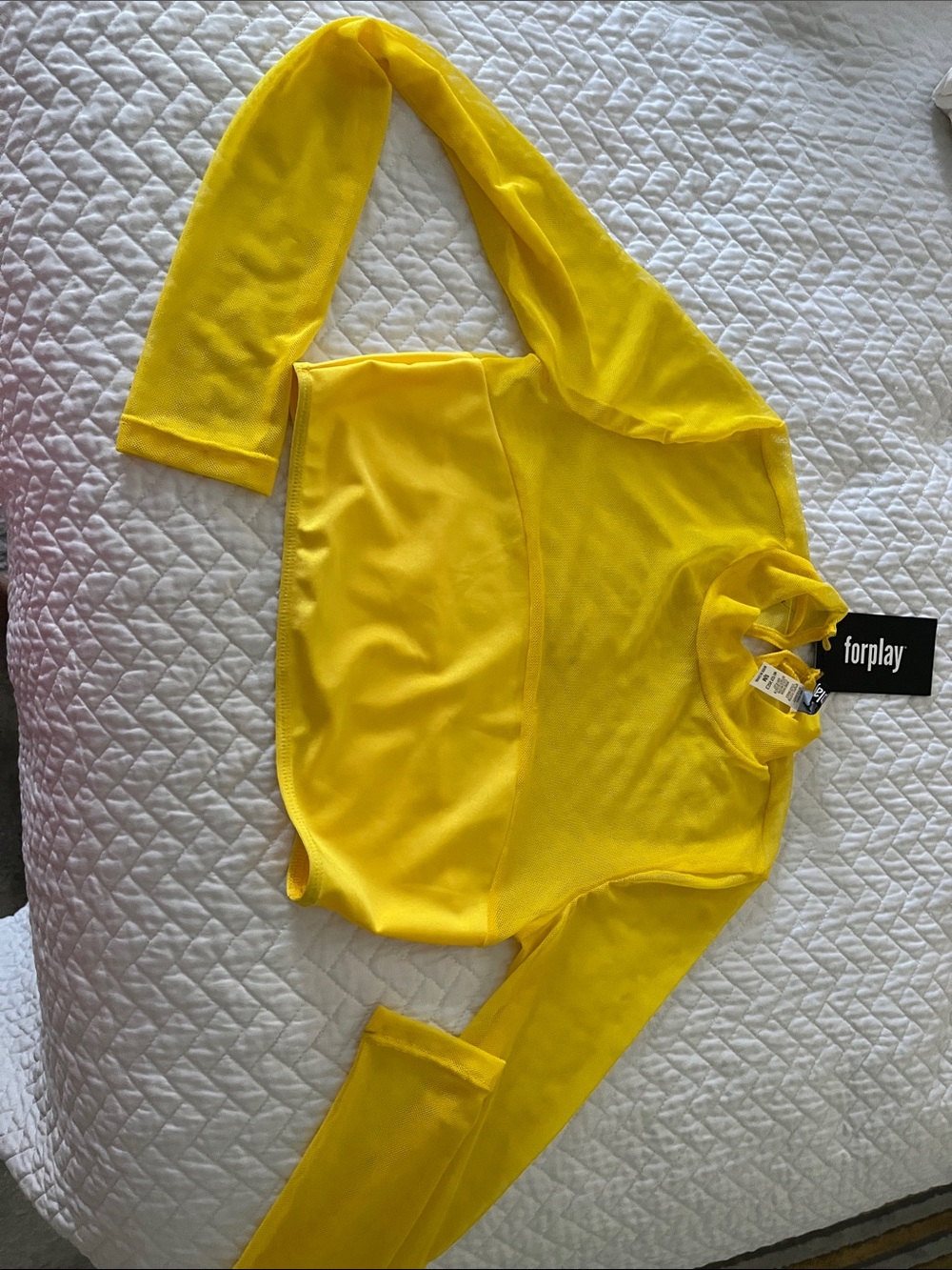 Forplay Yellow Long Sleeve Mesh Crop Top